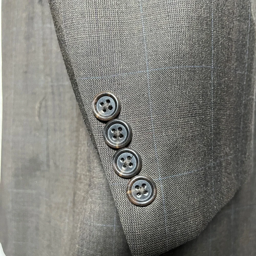 Burberry London Suit Mens 50XLG 45W Brown Windowpane Wool 2-Button USA Made