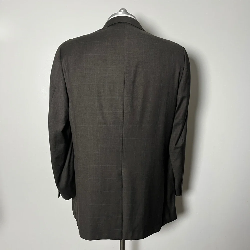 Burberry London Suit Mens 50XLG 45W Brown Windowpane Wool 2-Button USA Made
