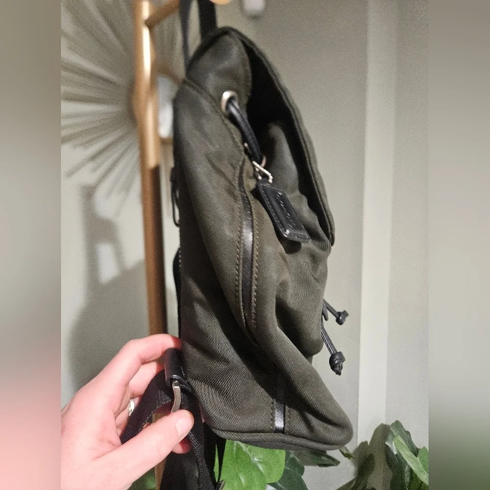 Vintage Coach Mercer Twill Nylon Mini Backpack | 2002 | Olive Green Leather Trim