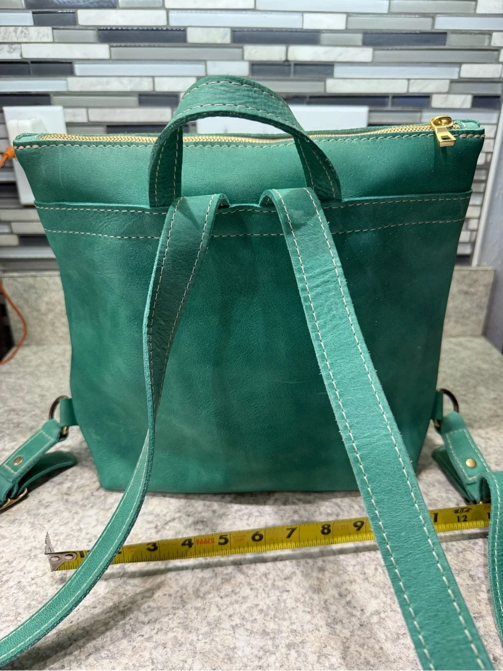 Portland Leather Emerald Green Leather Backpack Tote