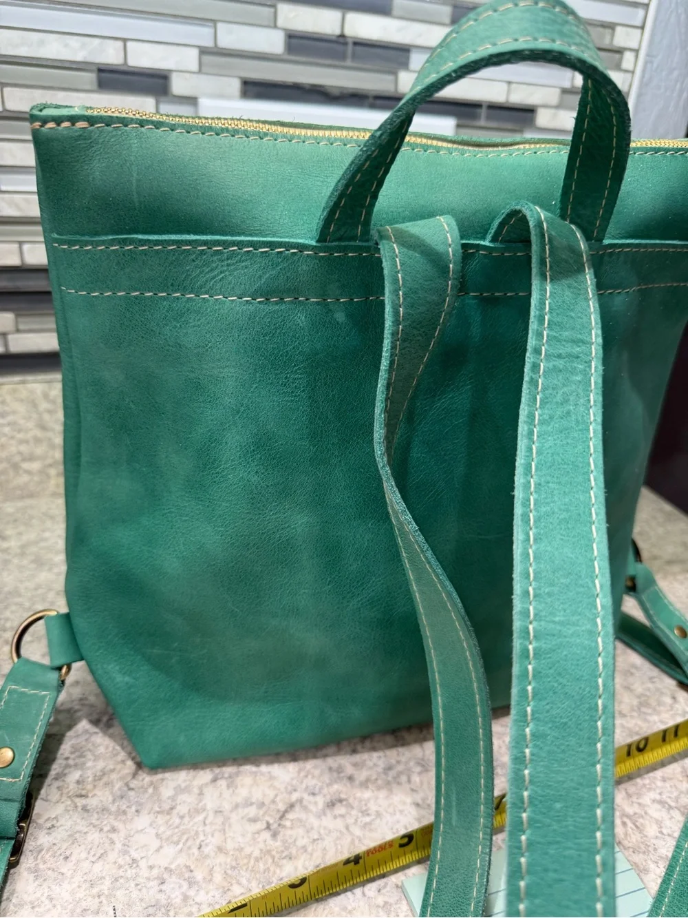 Portland Leather Emerald Green Leather Backpack Tote