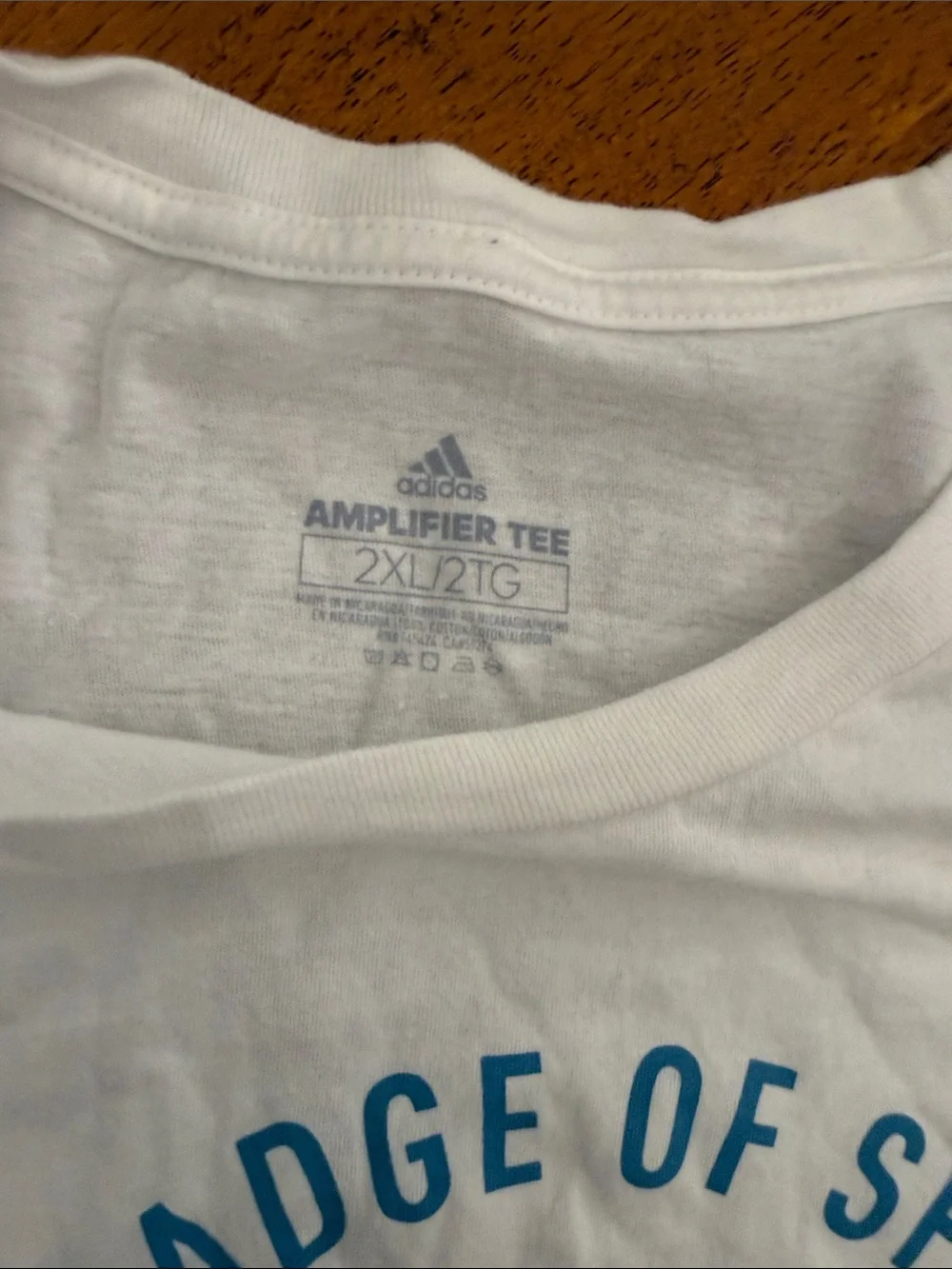 adidas White Tee with Blue Badge Graphic xxl