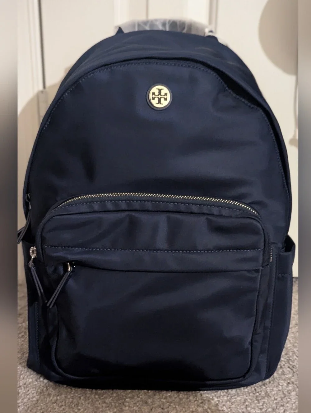 *BRAND NEW*Tory Burch Navy Nylon Logo Backpack with Gold-Tone Emblem