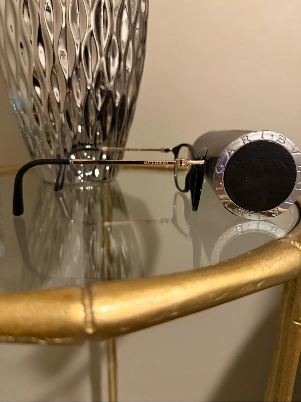 Bvlgari Gold and Black Designer Eyeglass Frames