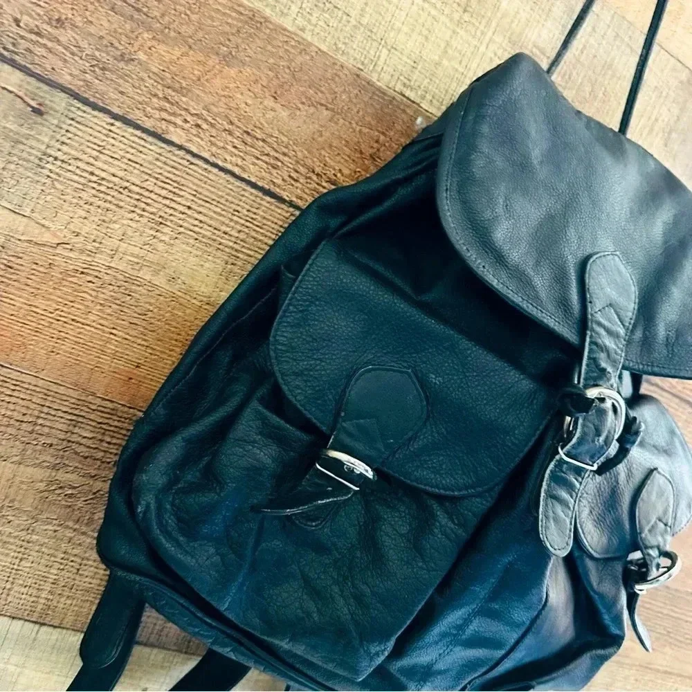 Unisex Vintage Merlin Lederwerkstatt Large Leather Backpack