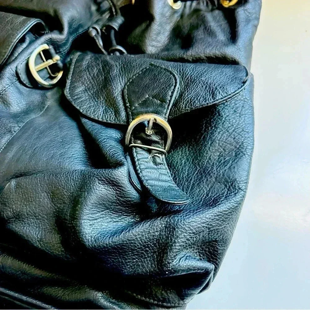 Unisex Vintage Merlin Lederwerkstatt Large Leather Backpack