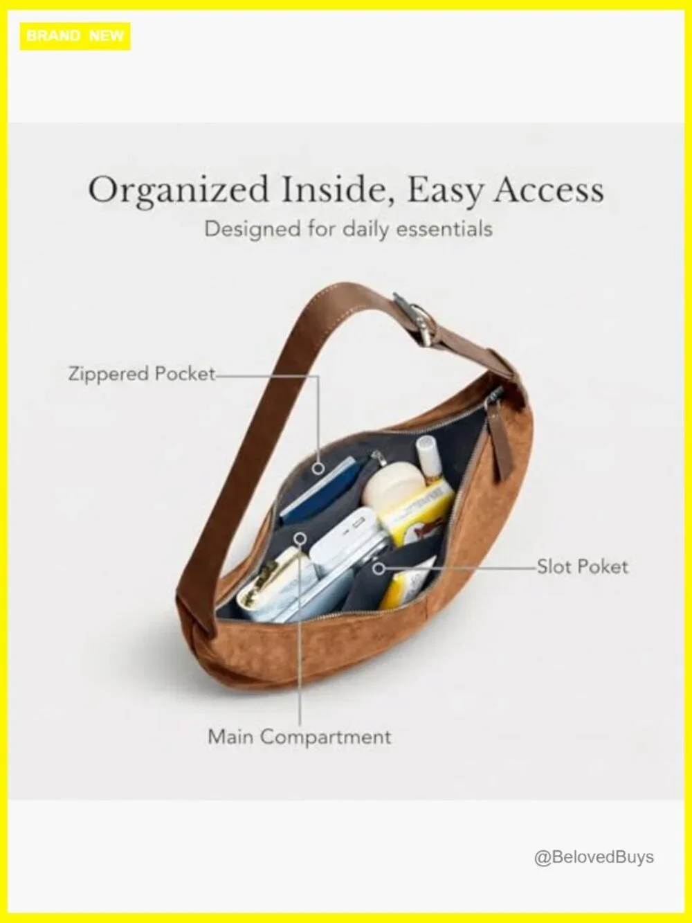 Faux Suede Hobo Crossbody Bag with Zipper Closure