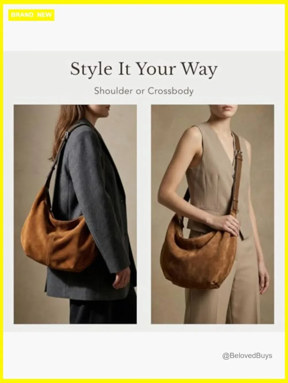 Faux Suede Hobo Crossbody Bag with Zipper Closure