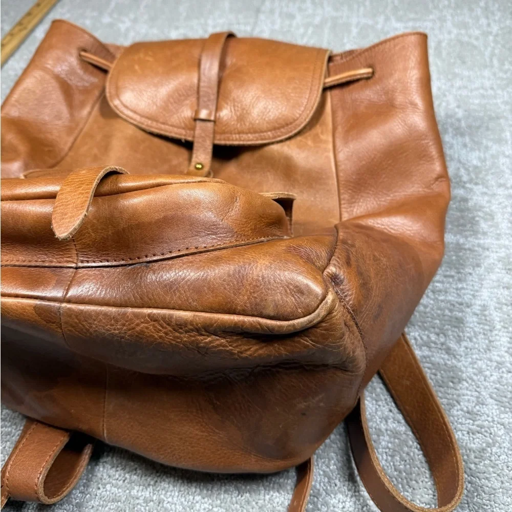 Madewell The Transporter Run Sack Brown Leather Backpack Bag Read Below