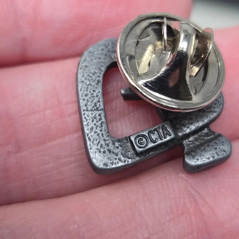 CTA Vintage Pewter Tone Bent Nail Heart Lapel Pin Edgy Industrial Jewelry