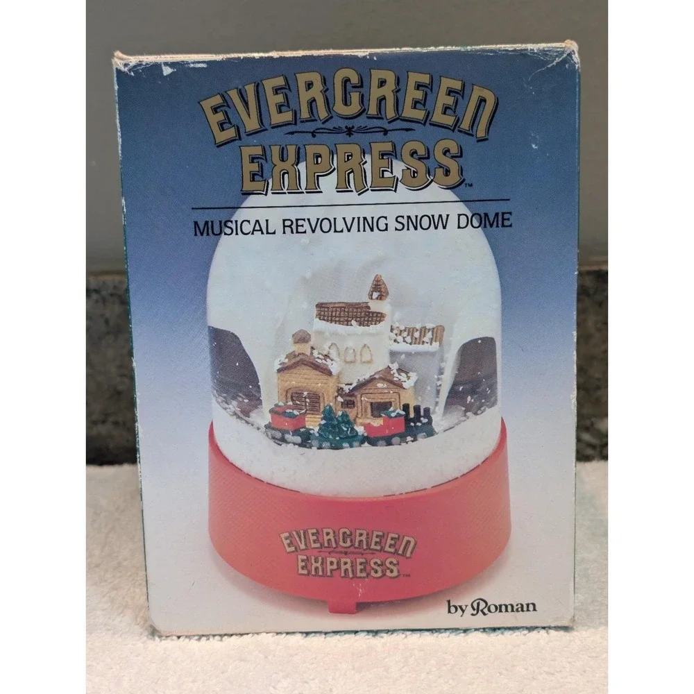 Evergreen Express Musical Christmas Train Snow Globe Dome Roman Vintage VIDEO