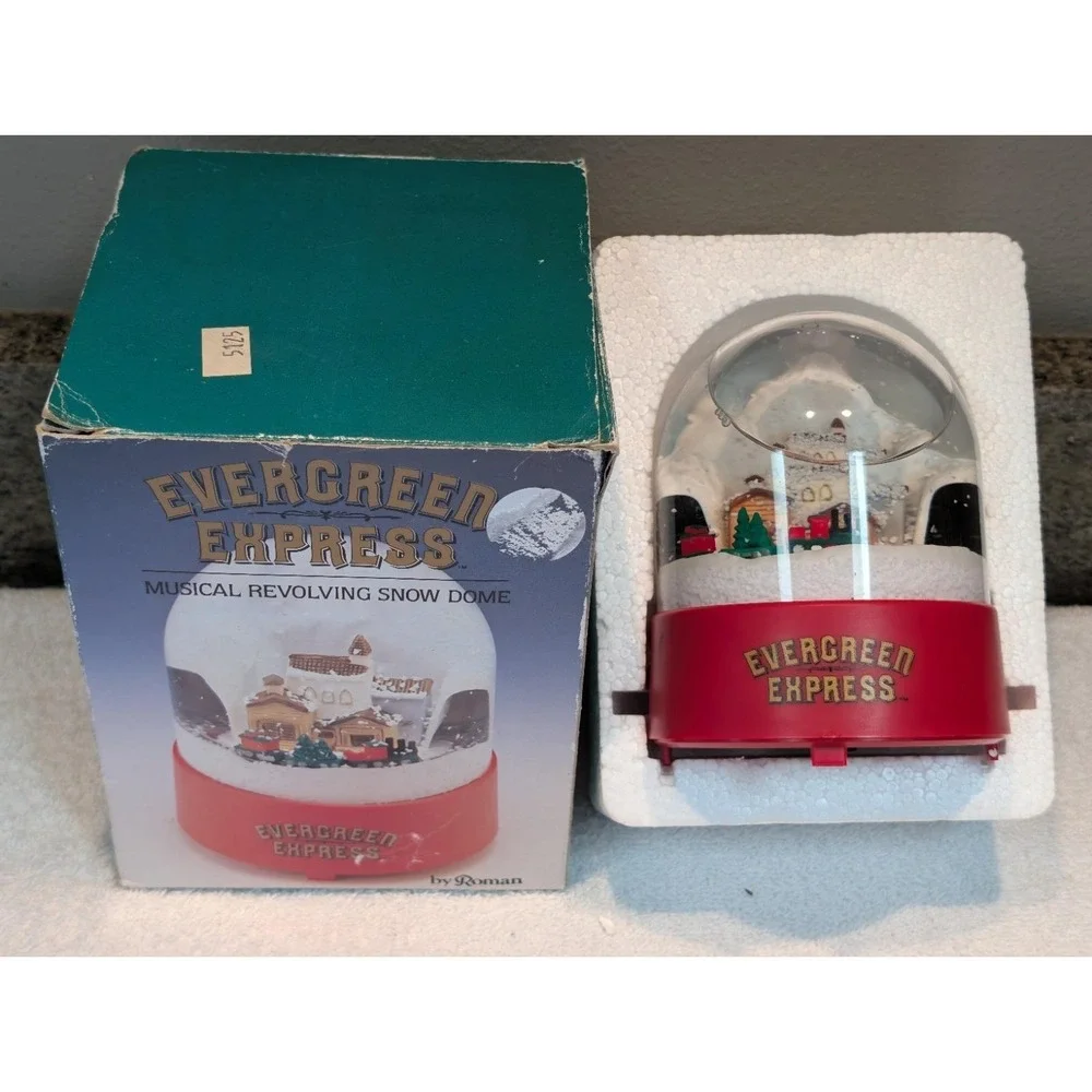 Evergreen Express Musical Christmas Train Snow Globe Dome Roman Vintage VIDEO