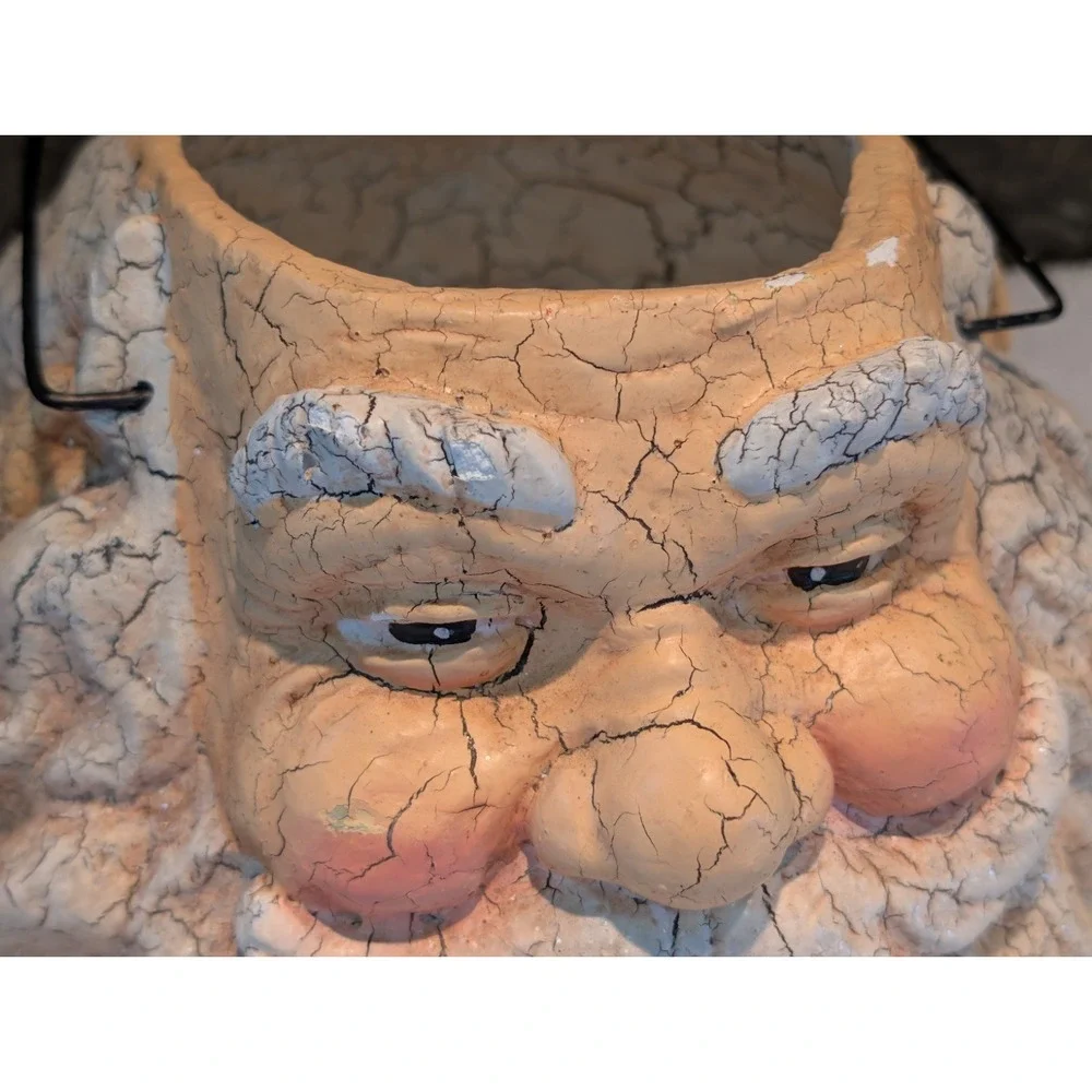 Crackling St. Nick Santa Claus Head Vintage Paper Mache Basket Bucket Handle