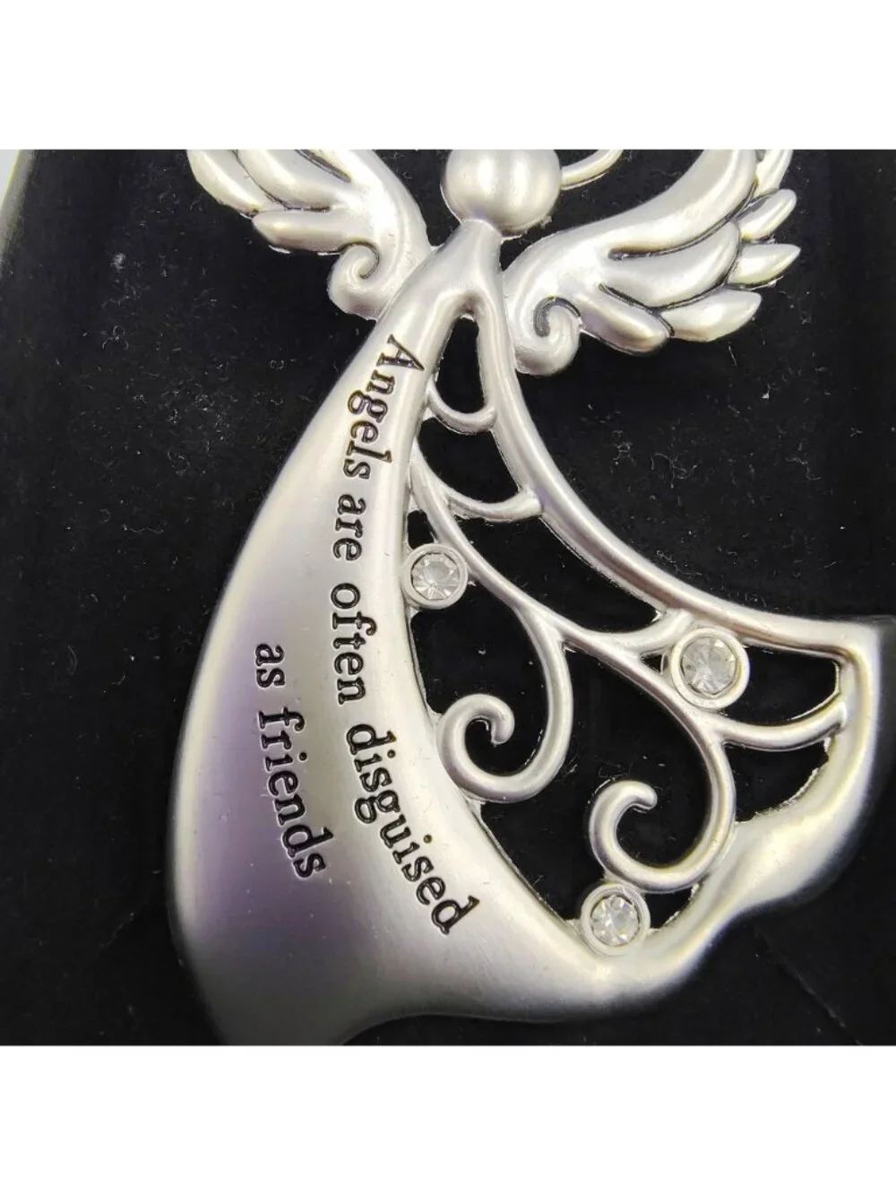 Angel Christmas Ornament Lot of 2 Silver Tone Rhinestone Inspirational Gifts