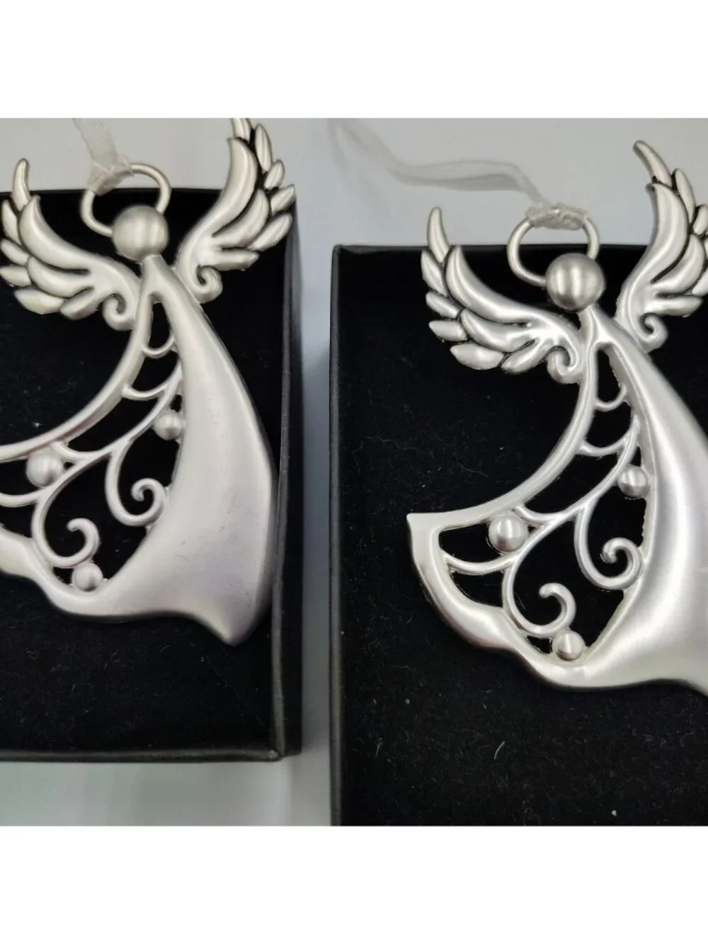 Angel Christmas Ornament Lot of 2 Silver Tone Rhinestone Inspirational Gifts