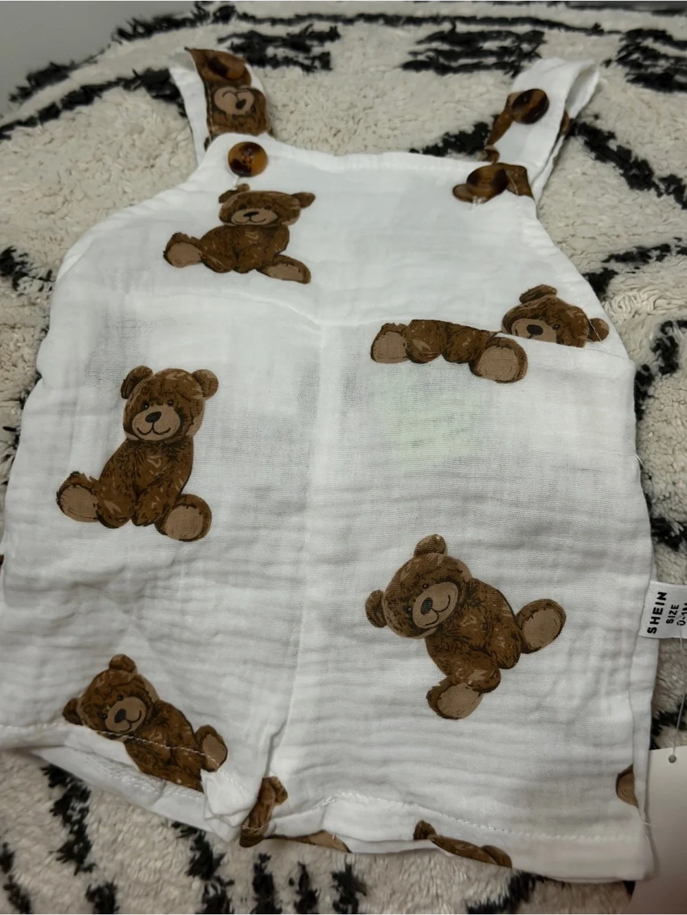 SHEIN Teddy Bear Muslin Shortie Romper Newborn 0-1 Month