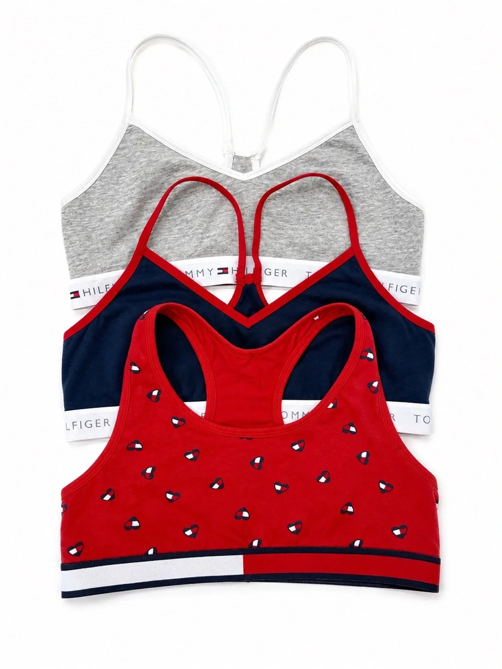 Tommy Hilfiger Girls 3 Pack Bralette Set Size L 12/14 Cotton Logo Band