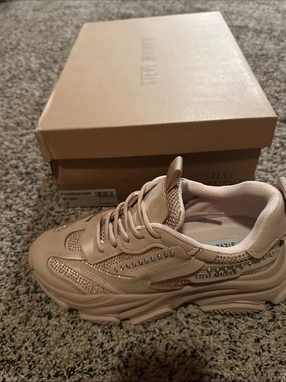 Steve Madden Kids Chunky Sneaker in Blush Pink with Rhinestones