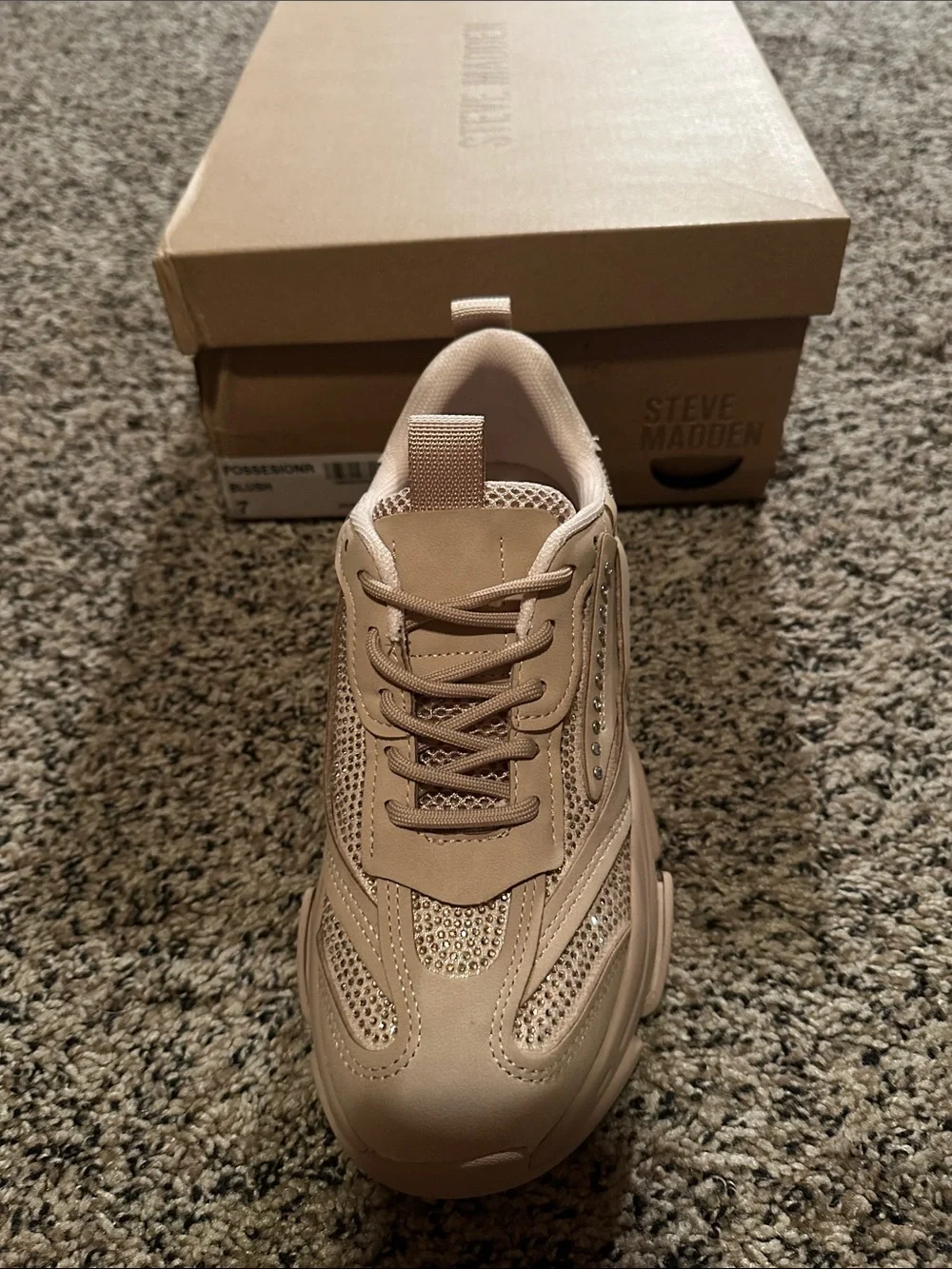Steve Madden Kids Chunky Sneaker in Blush Pink with Rhinestones
