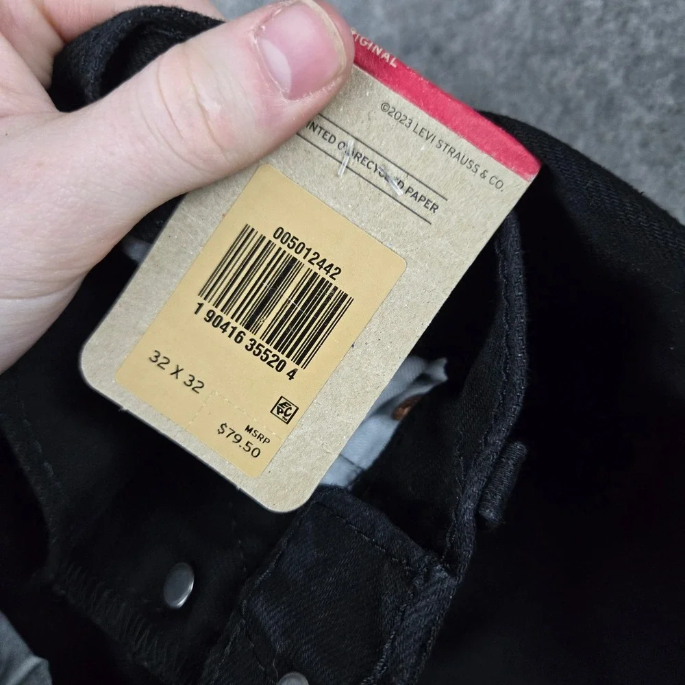 Levi's 501 Original Jeans Mens 32x32 Black Straight Leg Button Fly Stretch New