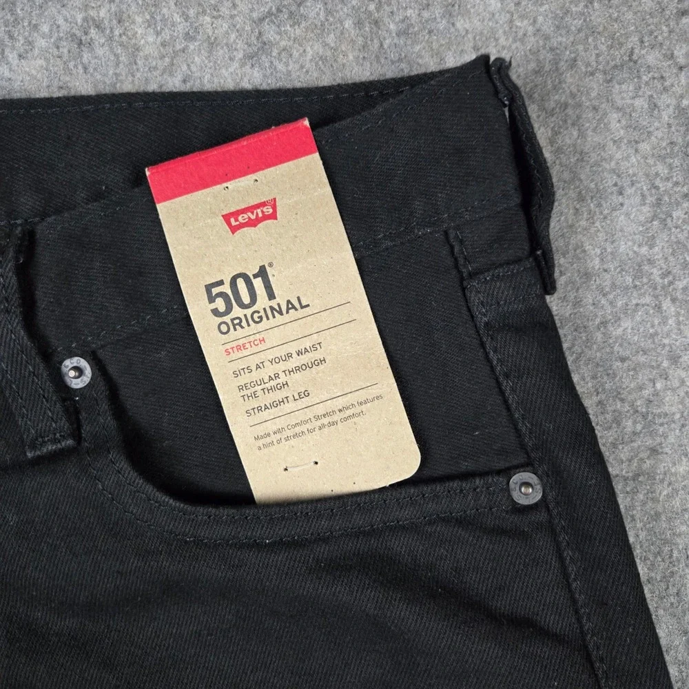 Levi's 501 Original Jeans Mens 32x32 Black Straight Leg Button Fly Stretch New
