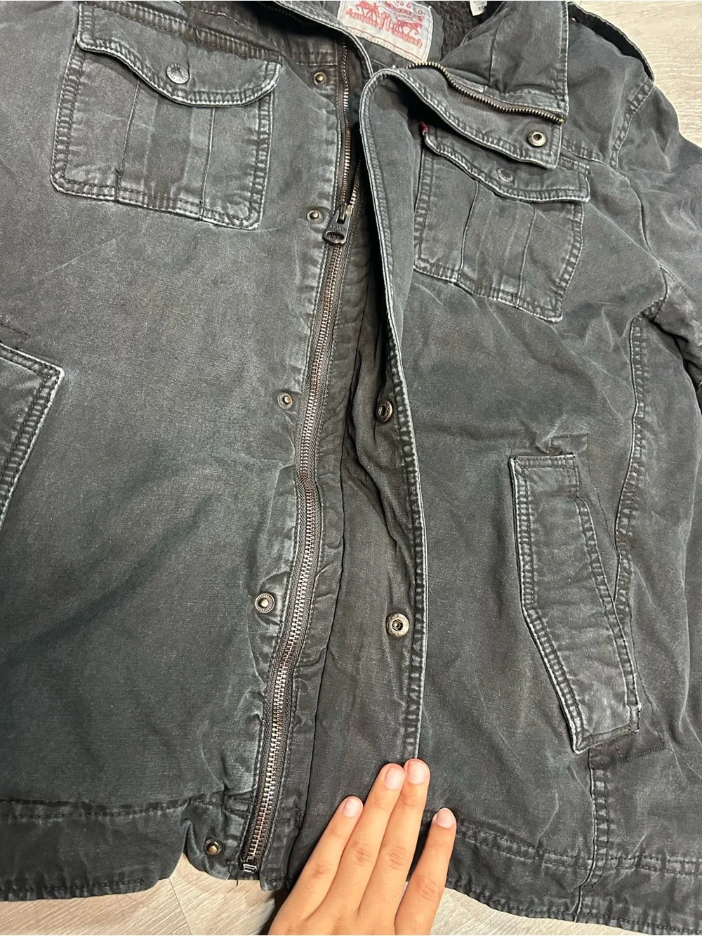 Levi Strauss Military Style Full Zip Black Sherpa Lined Jacket Mens Size XL