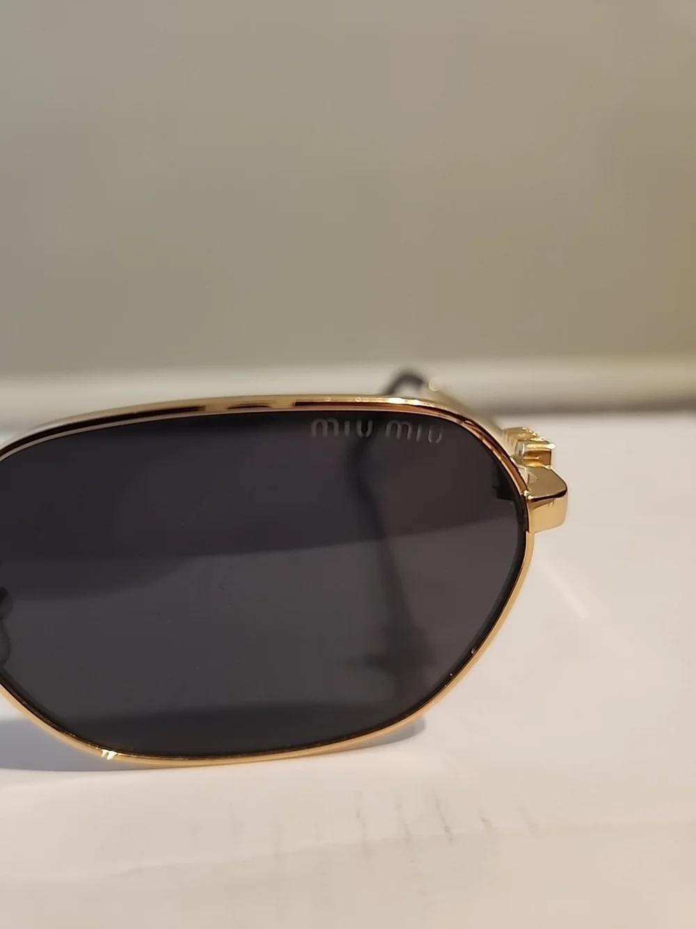 Rectangular Miu Miu Sunglasses With Golden Frame & Black Lens Made In Italy