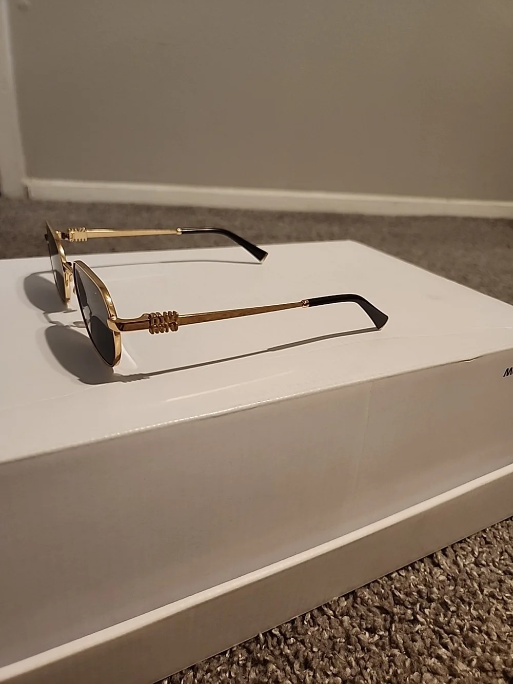 Rectangular Miu Miu Sunglasses With Golden Frame & Black Lens Made In Italy