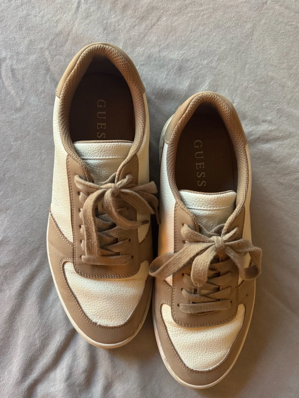 Guess Men's Casual Lace-Up Sneakers in Cream and Tan