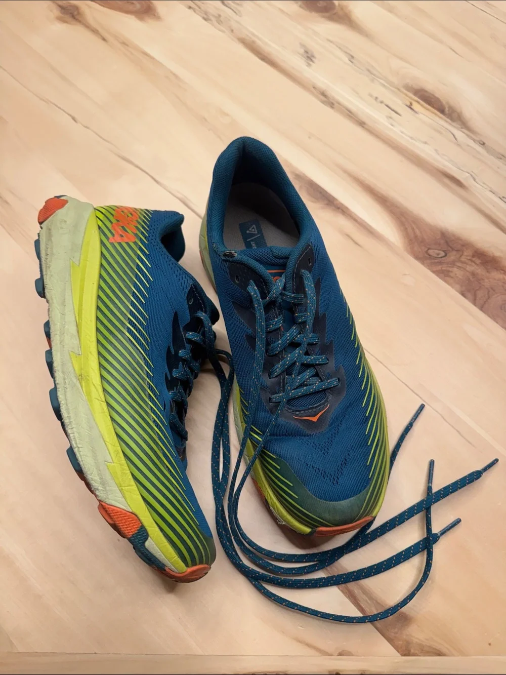 Hoka Torrent 2 trail running shoes in the Blue Coral/Evening Primrose colorway 9
