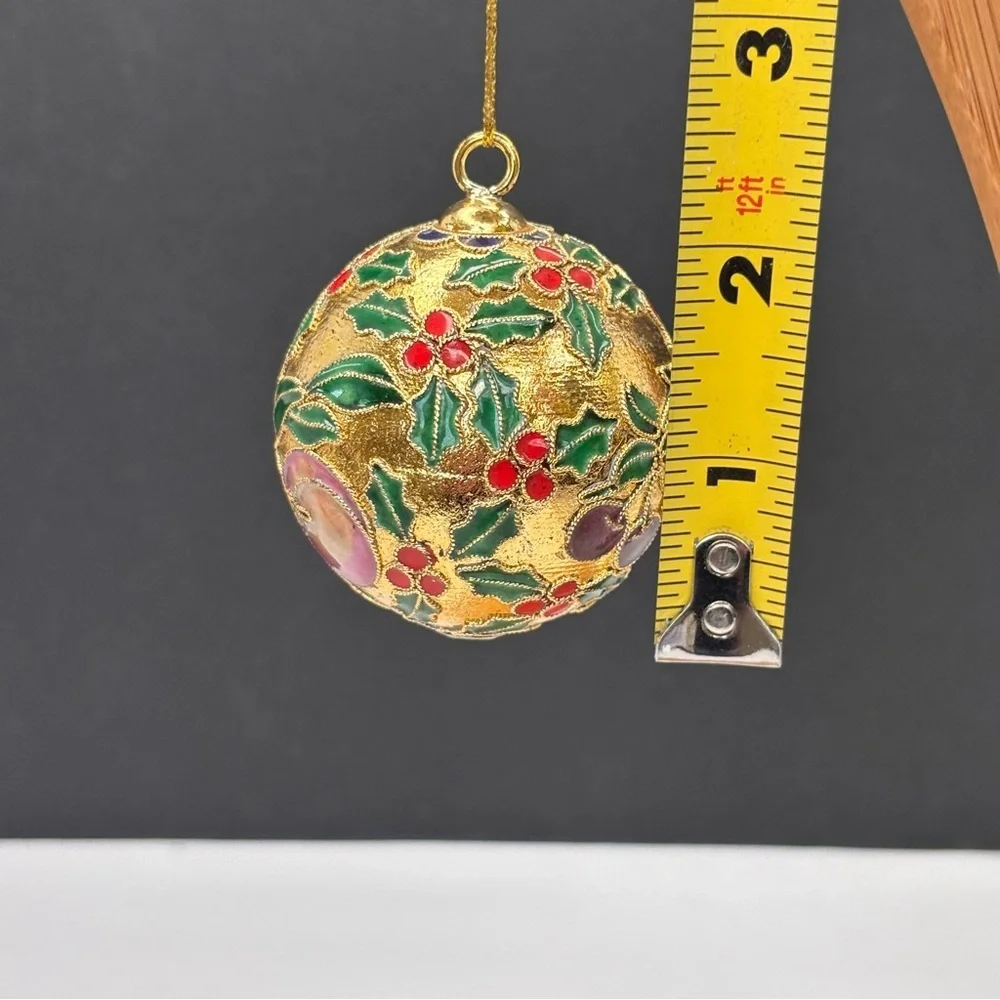 Vintage GANZ Cloisonné Metal Enamel Gold Christmas Ornament Floral Fruit 2 In