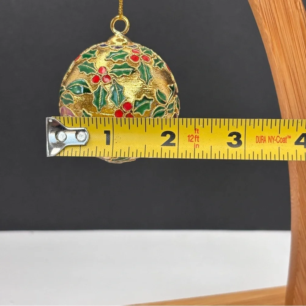 Vintage GANZ Cloisonné Metal Enamel Gold Christmas Ornament Floral Fruit 2 In