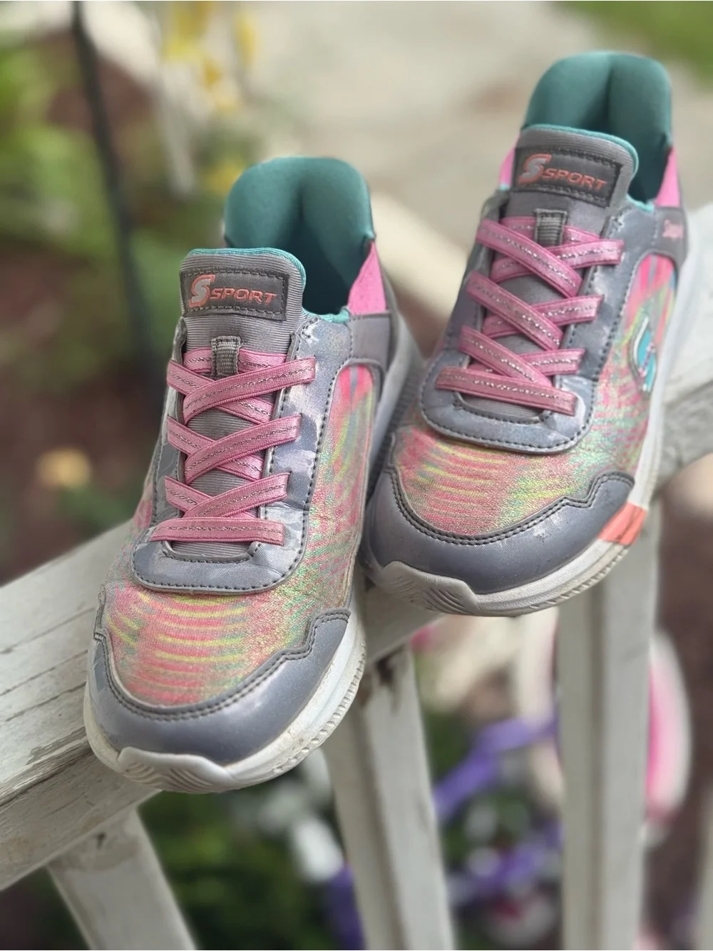 Skechers Girls' Pink, Gray & Teal Glitter Athletic Sneakers
