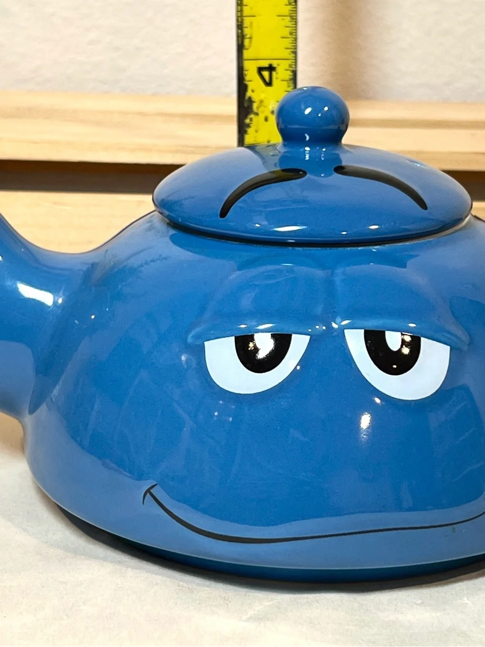 ☀️2/$20 Blue M&Ms World Teapot w Lid | Grumpy Tired Face | No Cup | EUC
