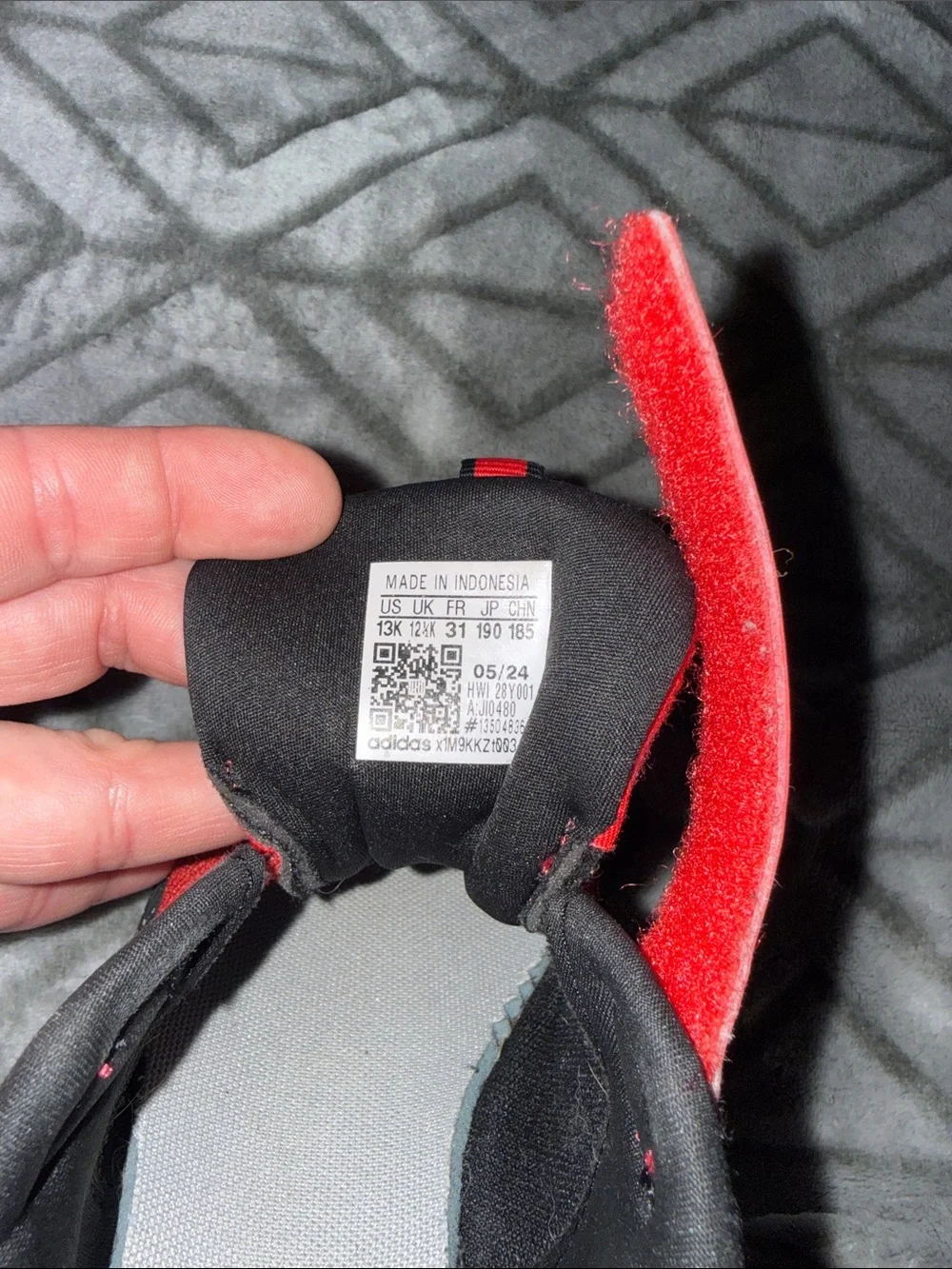 adidas Red and Black Kids Sneakers with Speckled Sole
