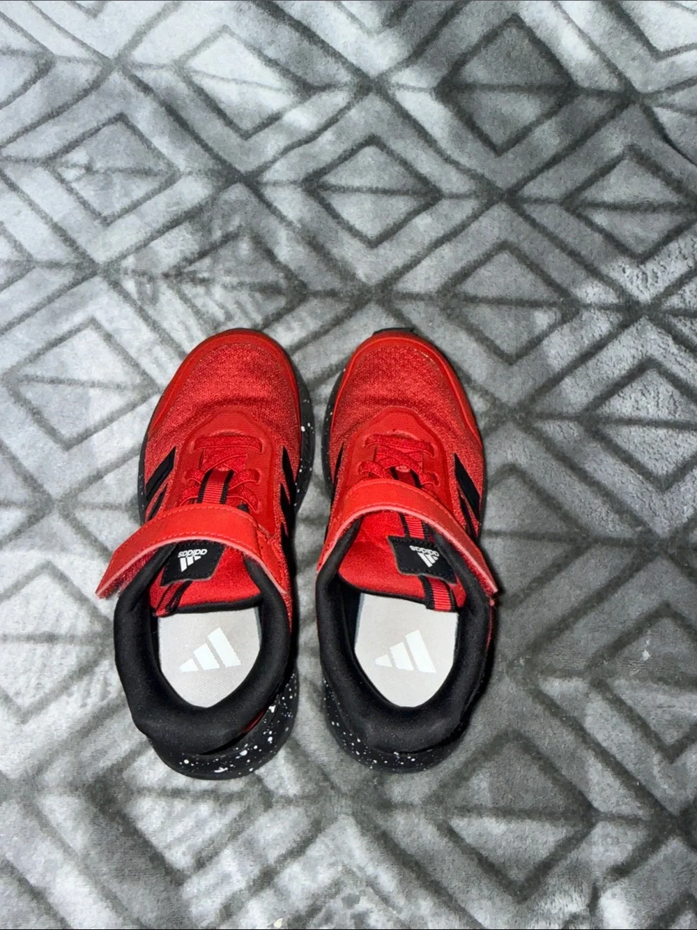 adidas Red and Black Kids Sneakers with Speckled Sole