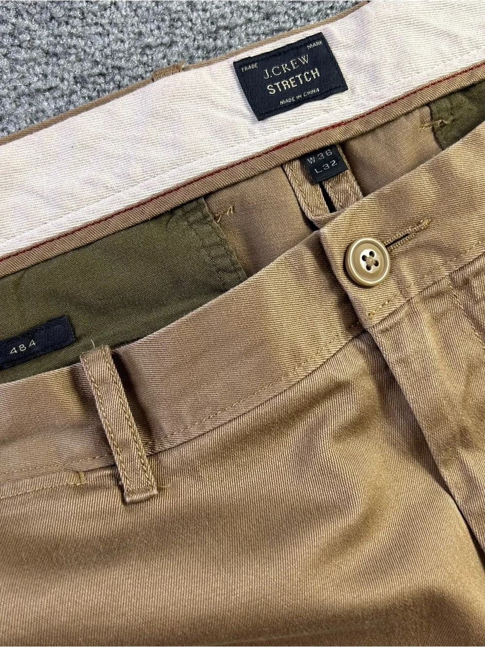J CREW 484 Stretch  Flat Front Chino Pants 36x32 Lot of 3 Brown Black Khaki