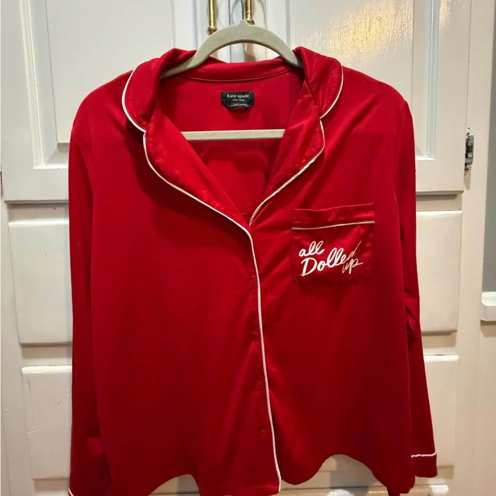 Ladies Pajama Top Kate Spade Long Sleeves S Red, White Poly Very Soft