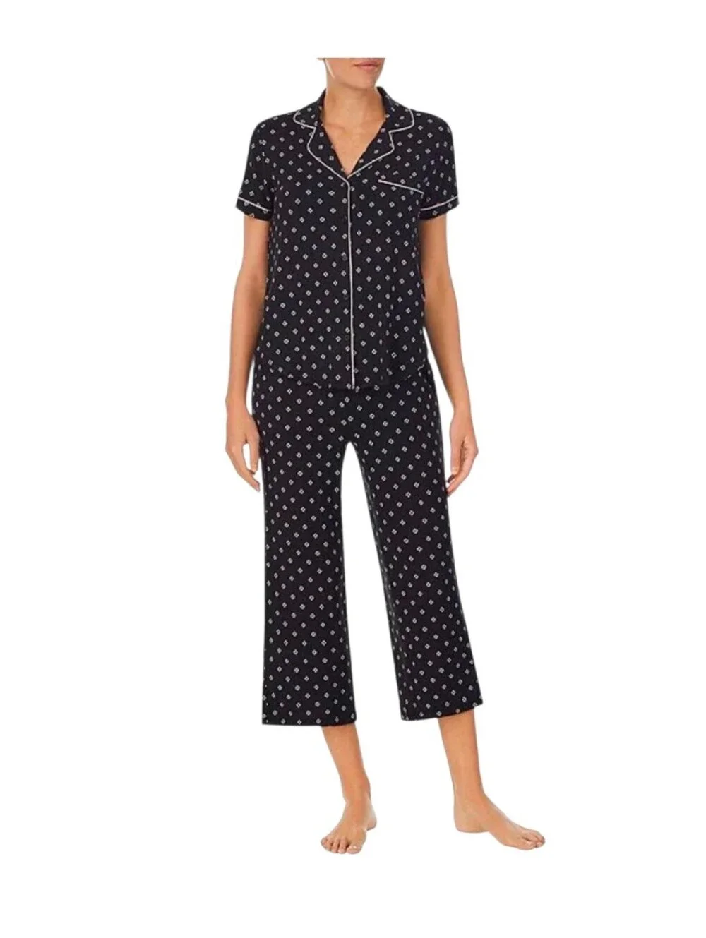 Heart Clover Print Jersey Knit Cropped Coordinating Pajama Set