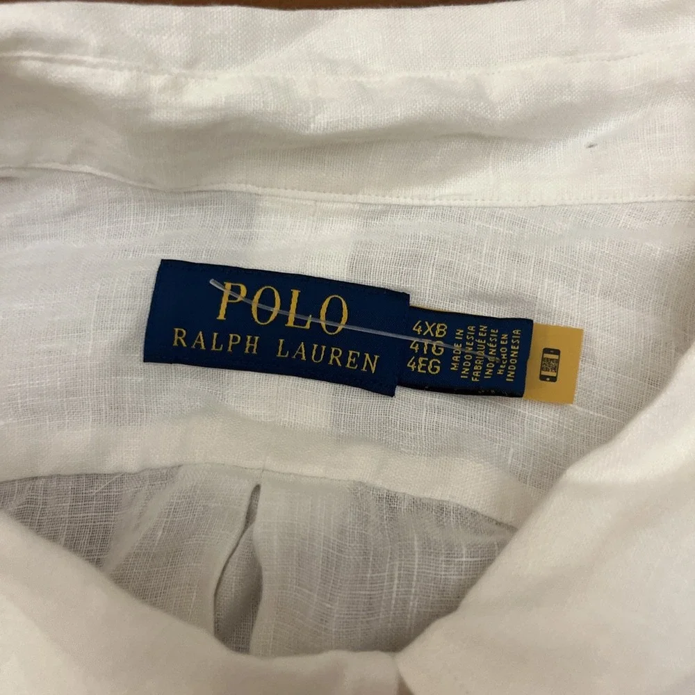 Polo Ralph Lauren White Long Sleeve Button Up Shirt 100% Linen Size 4XB