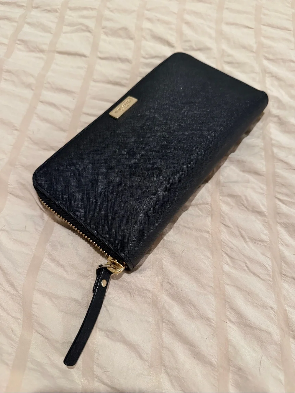 kate spade Black Zip Wallet with Gold Plaque