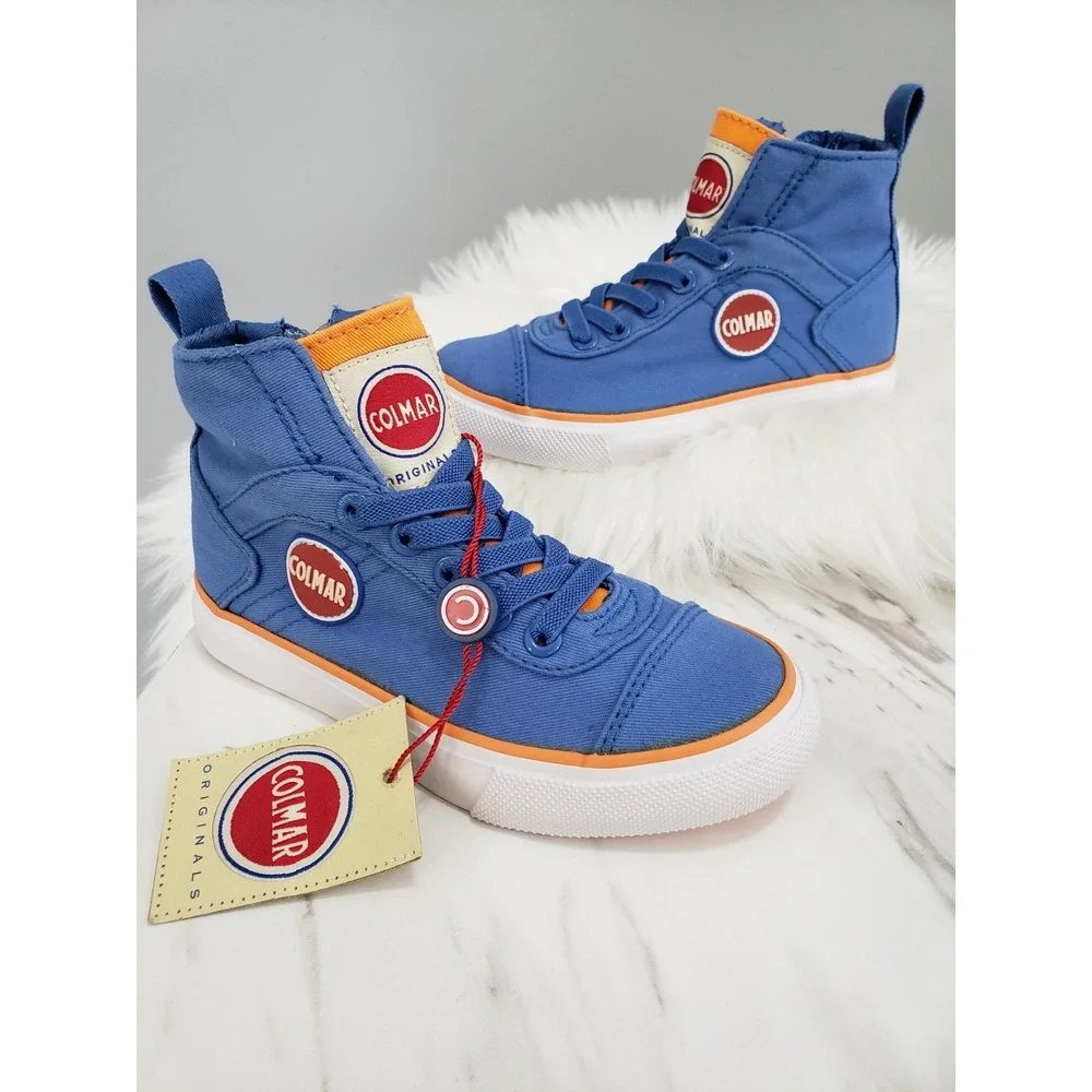 NEW NO BOX US 9 /Eu 30 Colmar Kid High Top Sneakers Blue Canvas Boys‎ Girls