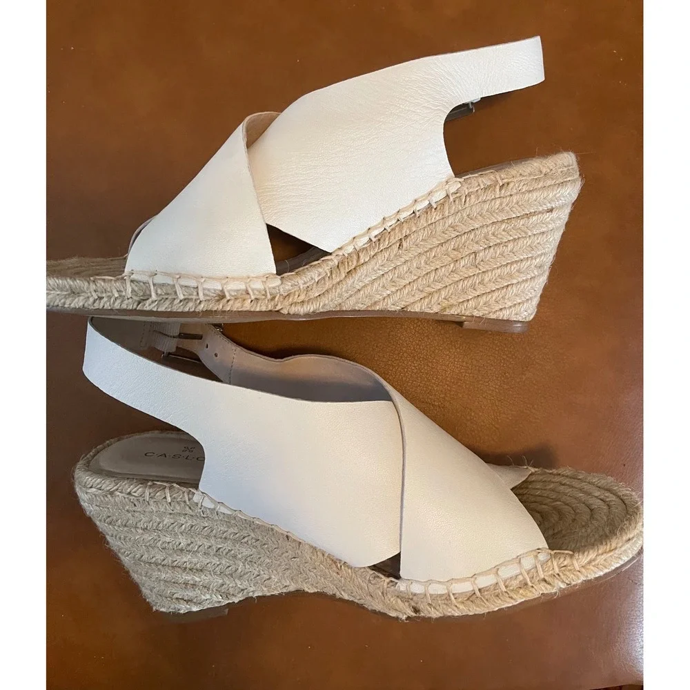 Caslon Womens White Leather Espadrille Wedge Sandals Slingback Size 8.5 M EUC