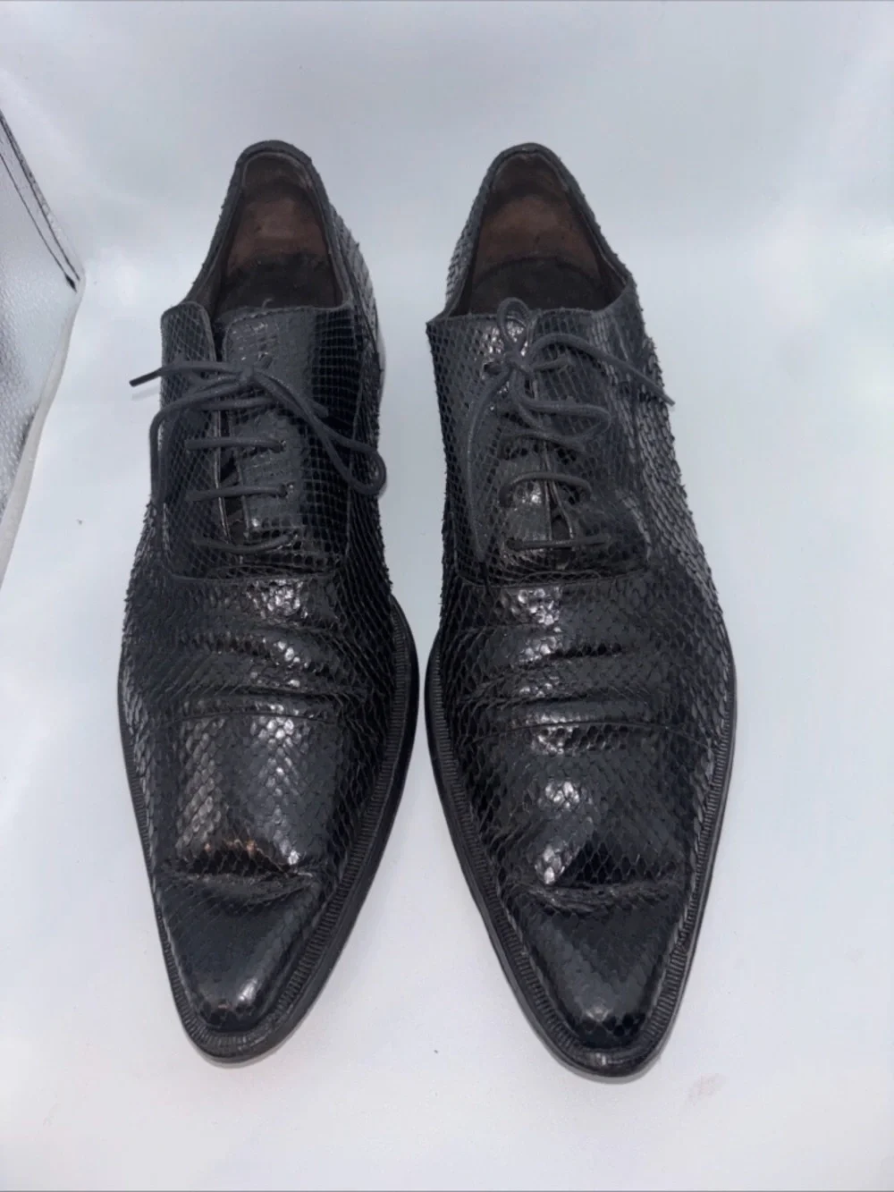 Dolce Gabbana Men's Black snake Textured Leather Lace-Up Dress Shoes