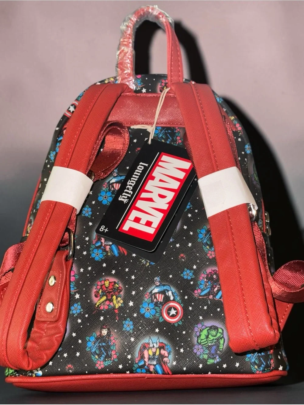 Loungefly Marvel Avengers Tattoo Floral Black Red Mini Backpack