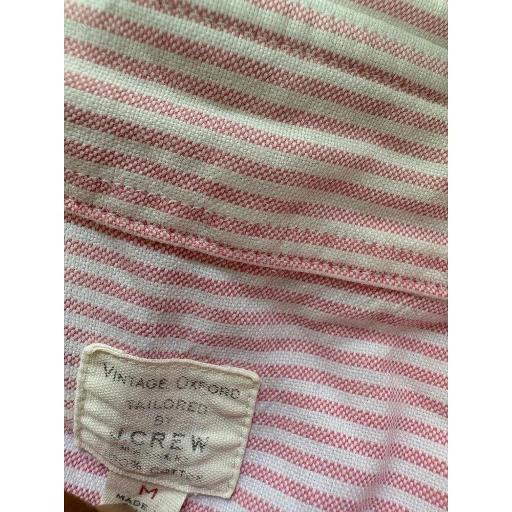 J Crew Button Down Shirt Mens Mediu M Pink White Pin Striped Long Sleeve Cotton