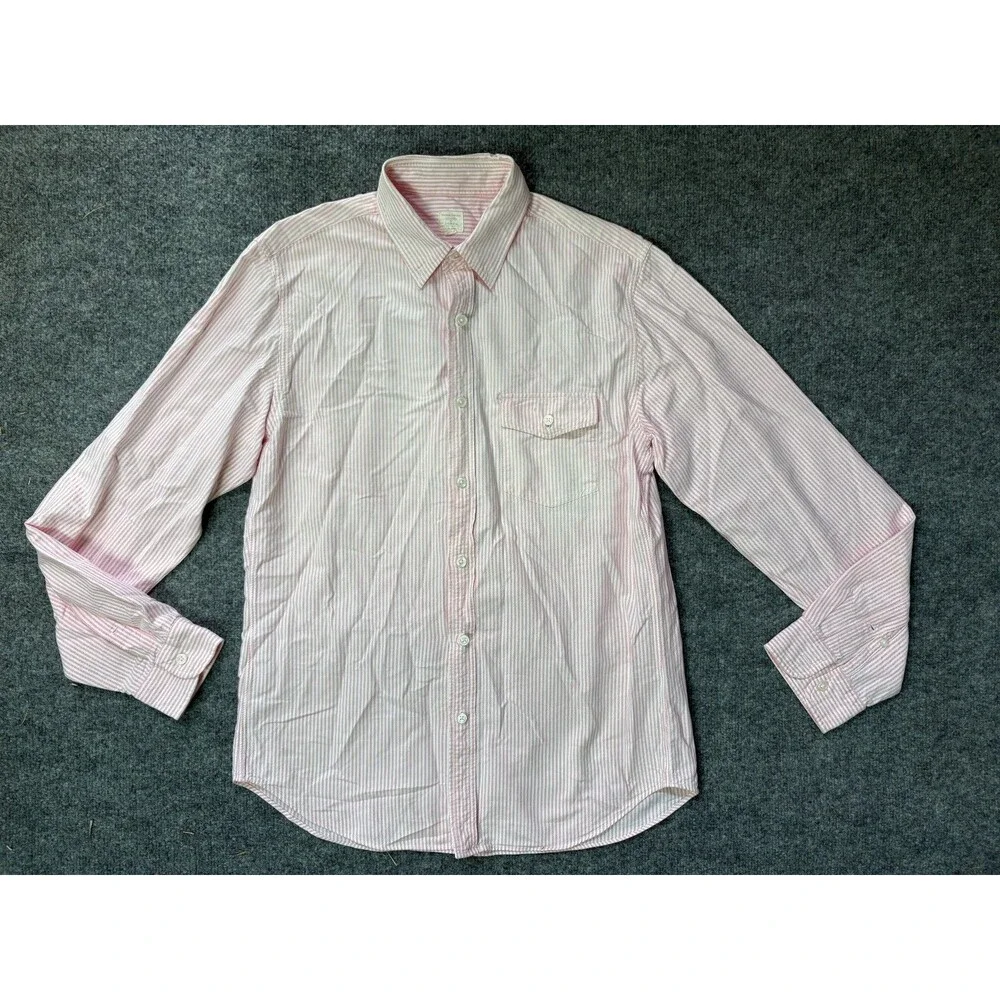 J Crew Button Down Shirt Mens Mediu M Pink White Pin Striped Long Sleeve Cotton