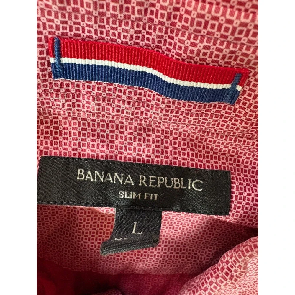 Banana Republic Button Down Shirt Mens Large Red Pearl Snap Long Sleeve 2 Pocket