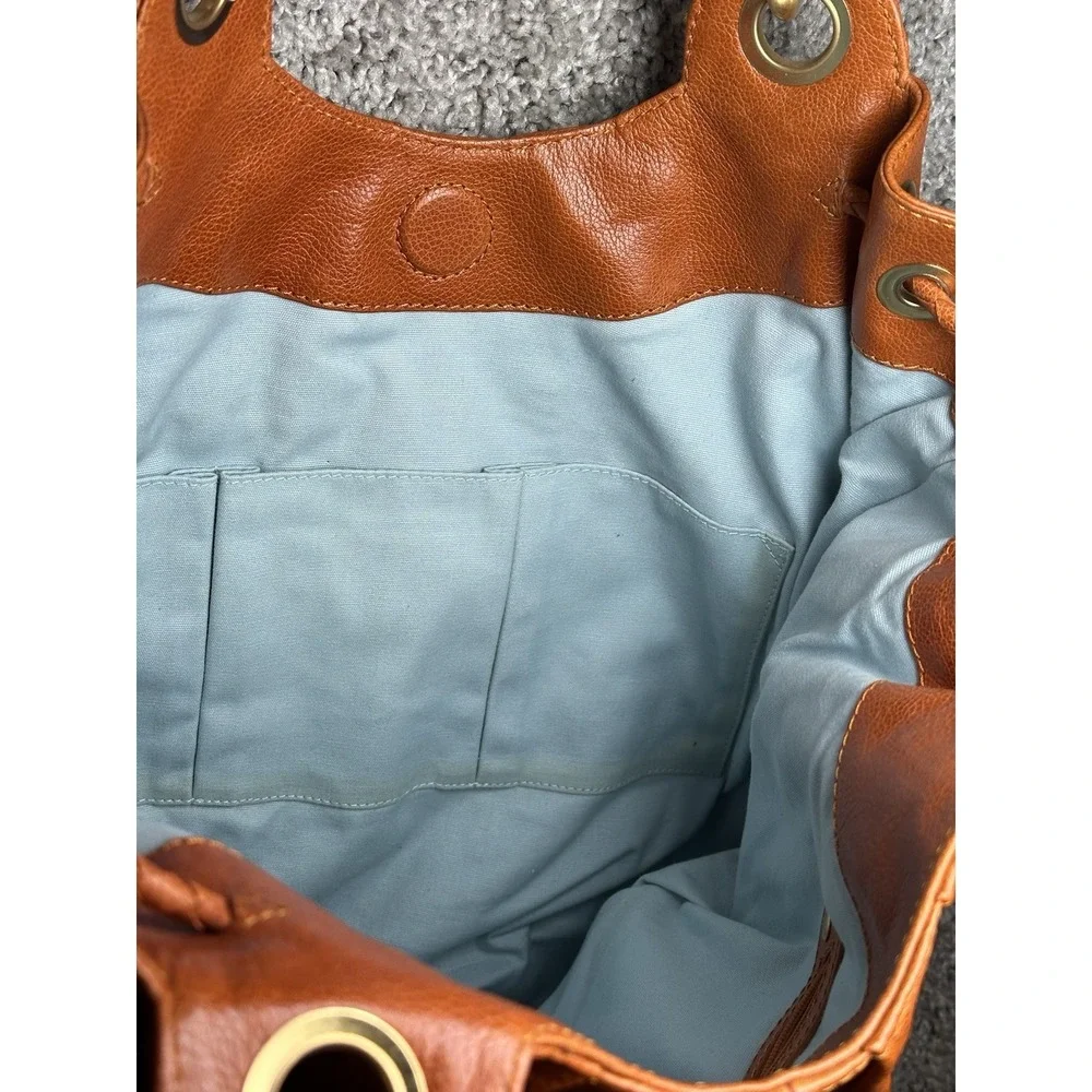 Isabella Fiore Cognac Studded Slouch Hobo Shoulder Bag Tassel Boho Y2K Large
