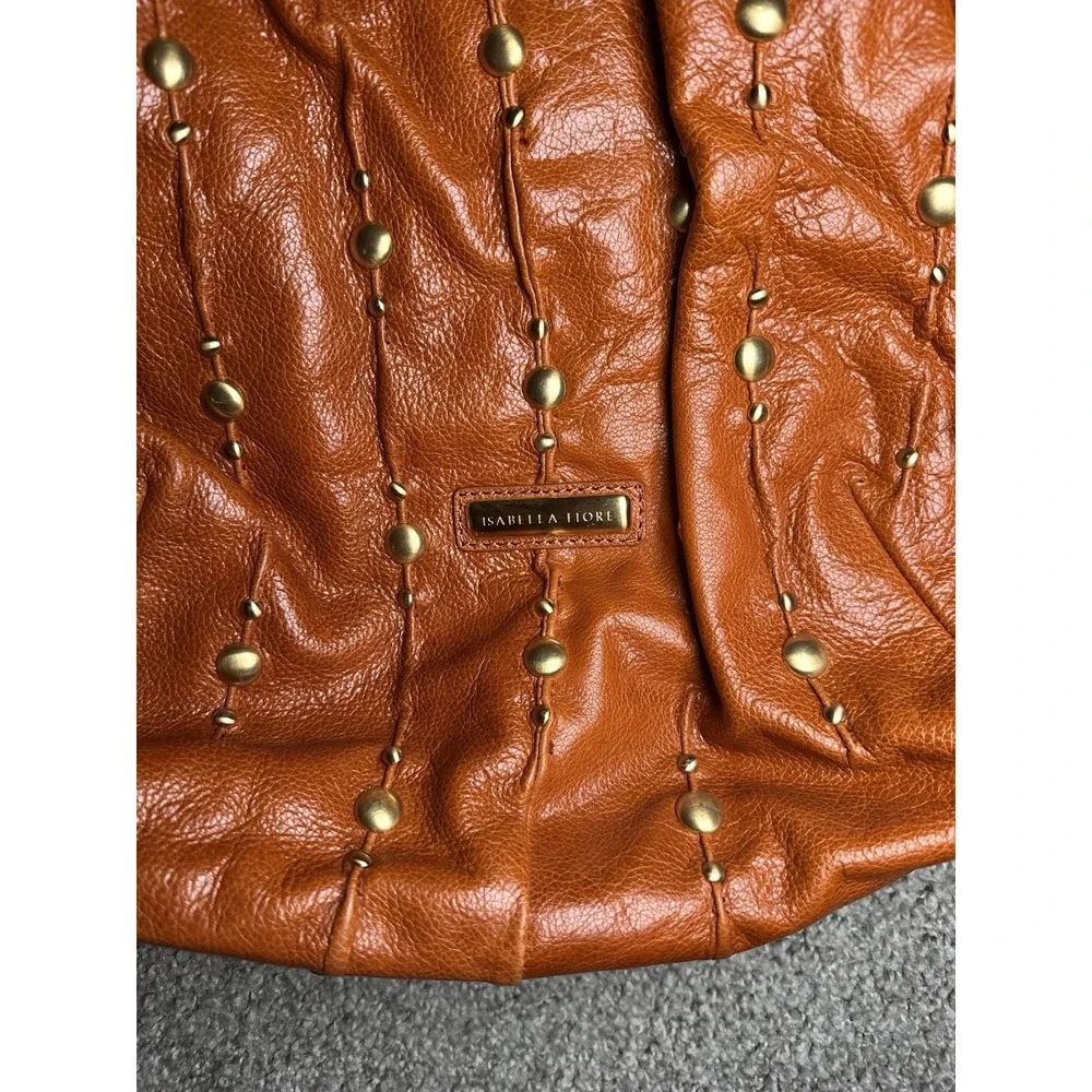 Isabella Fiore Cognac Studded Slouch Hobo Shoulder Bag Tassel Boho Y2K Large